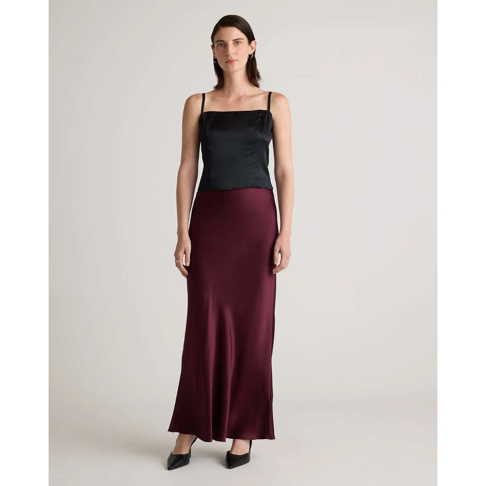 Quince washable silk maxi skirt Wine tasting red NWT SIZE S.ALL